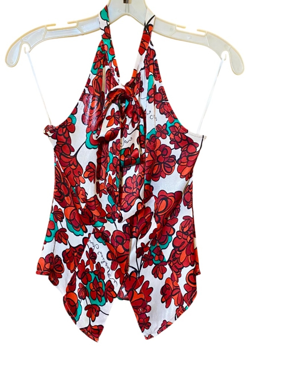 Moschino Jeans Vintage Y2K Floral Halter Top Scarf Hem IT 42 Fits Like US 0 2 XS